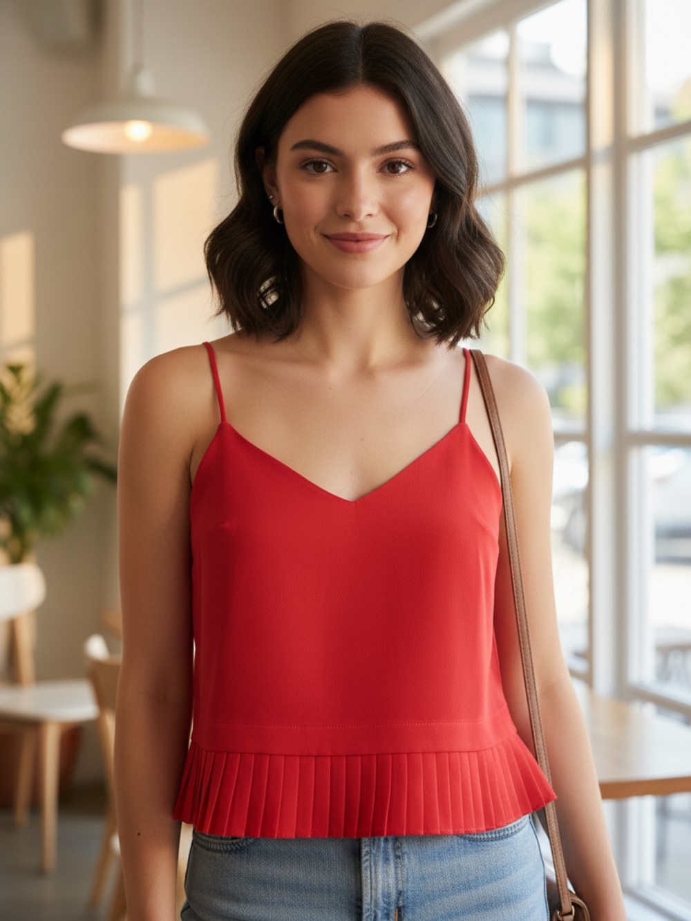 French Connection Red V-Neck Spaghetti Strap Top